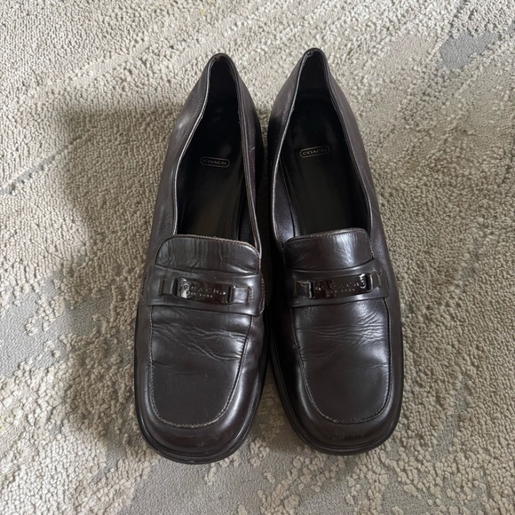 Coach loafers burgundy maroon brown chunky heel classic slip on leather 8.5 - Picture 2 of 11